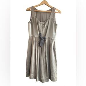 J Crew Taupe Silk Sleeveless Dress Ribbon Bow Tie Mesh Back‎ Pleats Sz 4